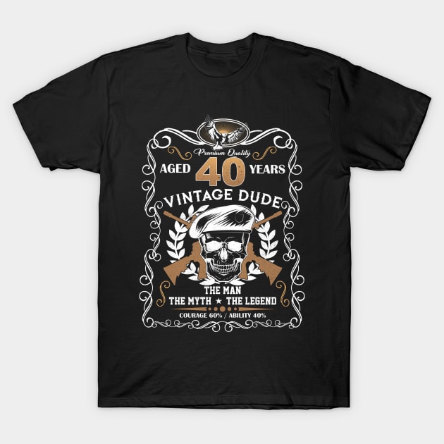 Skull Aged 40 Years Vintage 40 Dude T-Shirt by Hsieh Claretta Art